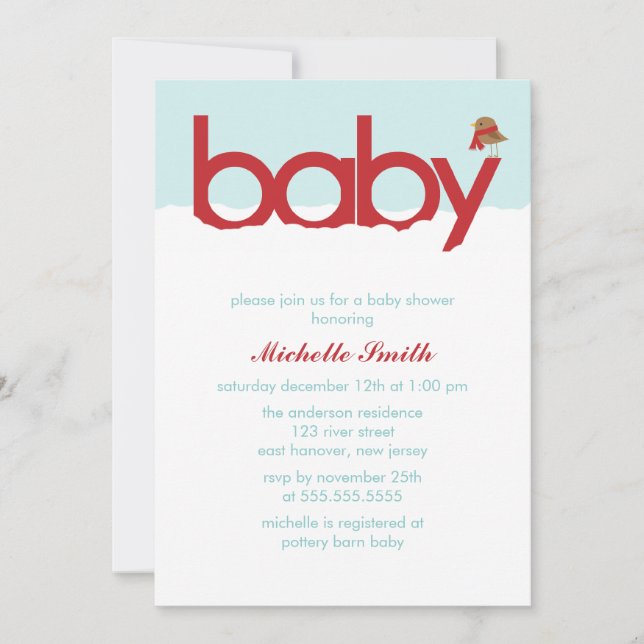 Invitation Baby shower des oiseaux d'hiver (Devant)
