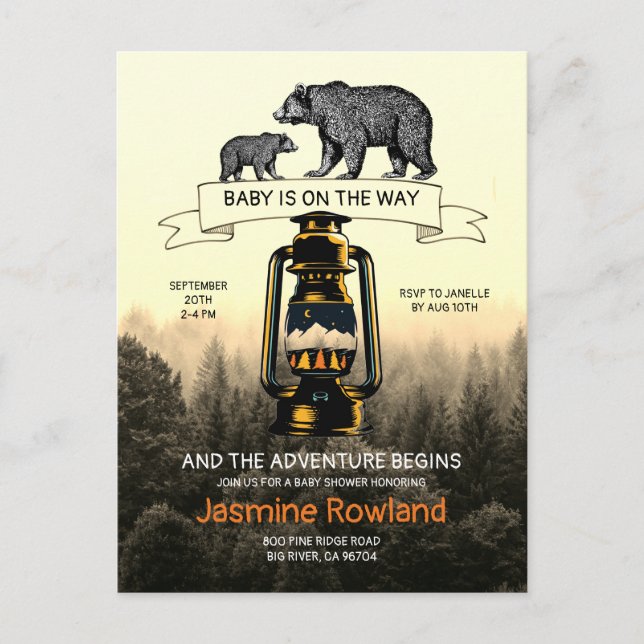 Invitation Baby shower des ours de bois rustique (Devant)