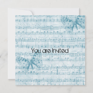 Invitation Baby shower des papillons de musique vintage