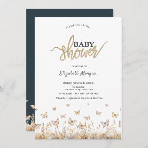 Invitation Baby shower des papillons de prairie aquarelle