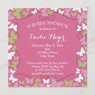 Invitation Baby shower des papillons verts roses