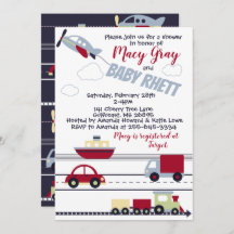 Invitation Baby shower des plans, des trains et de