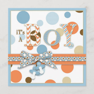 Invitation Baby shower des points Brown de l'Orange Bleu