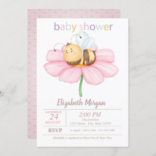 Invitation Baby shower des points de fleurs d'abeille de miel