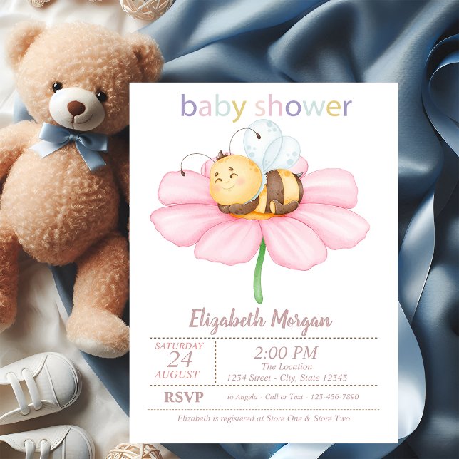 Invitation Baby shower des points de fleurs d'abeille de miel (Créateur téléchargé)