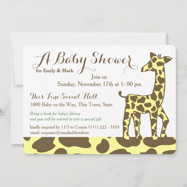 Invitation Baby shower des points de girafe (Devant)