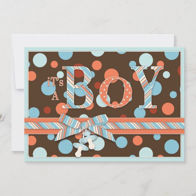 Invitation Baby shower des points d'oranges bleus Brown (Devant)