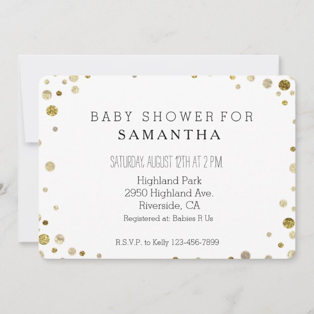 Invitation Baby shower des points Gold Bokeh Confetti (Devant)