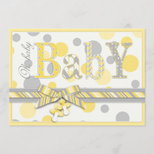 Invitation Baby shower des points gris jaunes de bébé