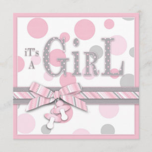 Invitation Baby shower des points gris-rose de la FILLE