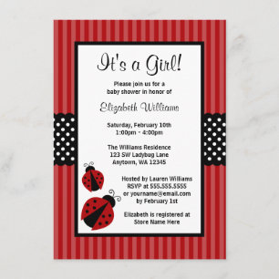 Invitation Baby shower des points triés rouge et noir de Lady