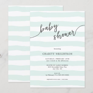 Invitation Baby shower des rayures d'aquarelle de menthe