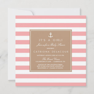 Invitation Baby shower des rayures nasales roses
