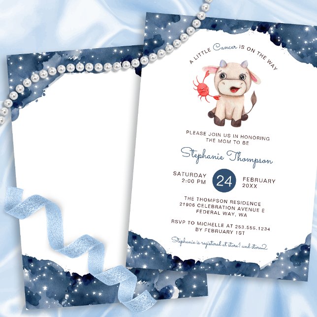 Invitation Baby shower des signes astrologiques du cancer cél (Celestial Cancer Astrology Sign Baby Shower Invitation)