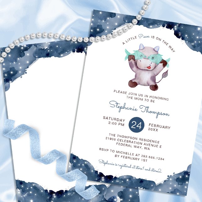 Invitation Baby shower des signes d'astrologie des pics céles (Celestial Pisces Astrology Sign Baby Shower Invitation)