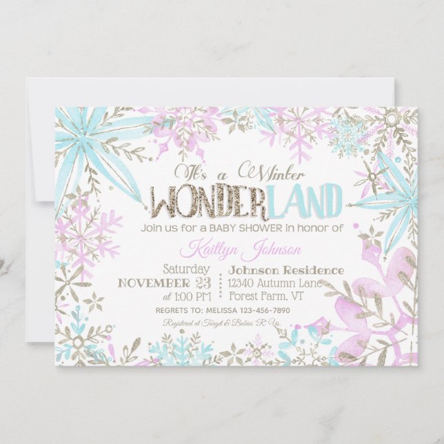 Invitation Baby shower des Snowflakes de Winter Wonderland (Devant)