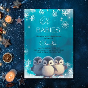 Invitation Baby shower des Triplets de neige hivernale de pin