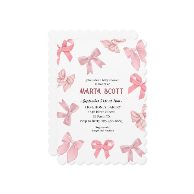 Invitation Baby shower des vaches roses (Devant/Arrière en situation)