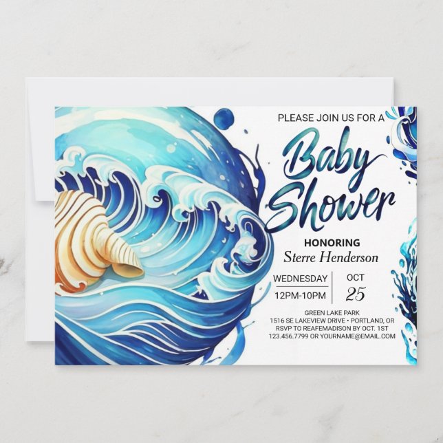 Invitation Baby shower des vagues côtières marécageuses (Devant)