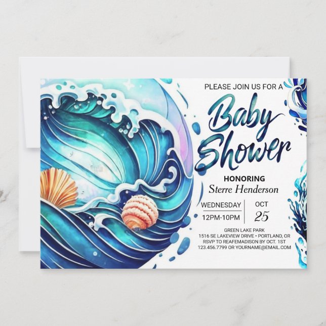 Invitation Baby shower des vagues de marée (Devant)