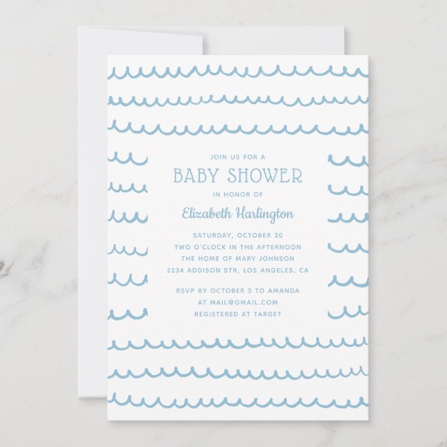 Invitation Baby shower des vagues nautiques bleues | La côte  (Devant)