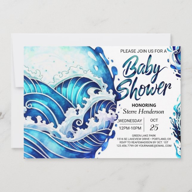 Invitation Baby shower des vagues nautiques en ligne (Devant)