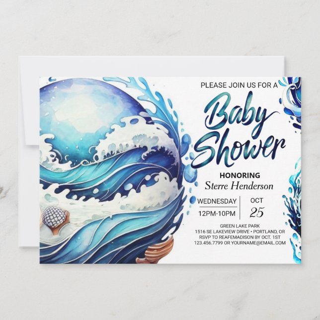 Invitation Baby shower des vagues océaniques marémotrices (Devant)
