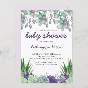 Invitation Baby shower Desert Garden Succulents Aquarelle