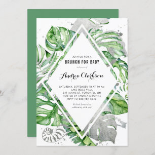 Invitation Baby shower d'été à huile d'argent Feuille tropica
