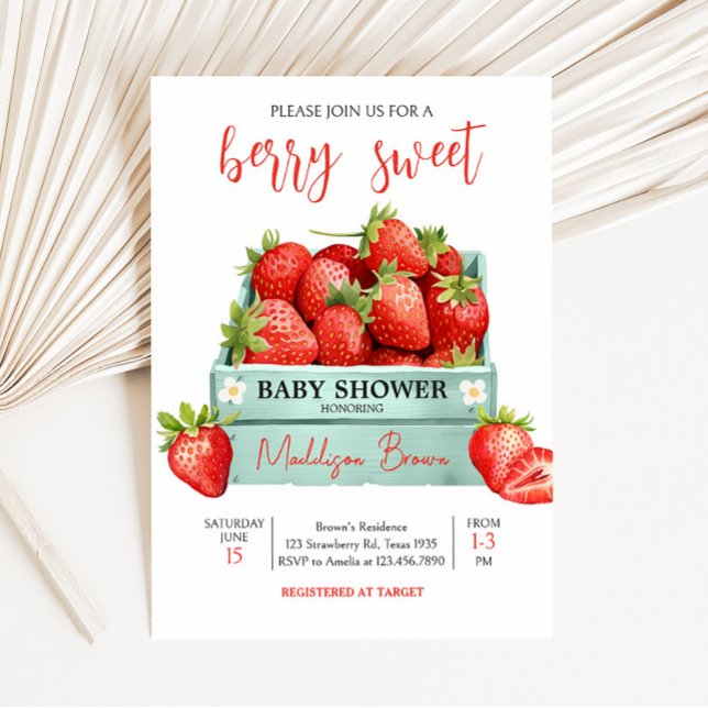 Invitation Baby shower d'été aux fraises (Berry Sweet Baby Shower Invitation)