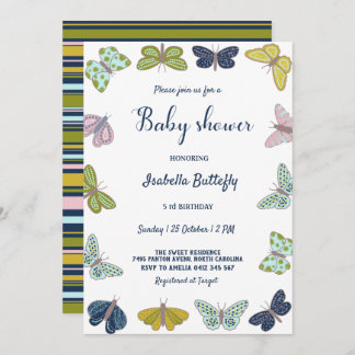 Invitation Baby shower d'été aux papillons colorés