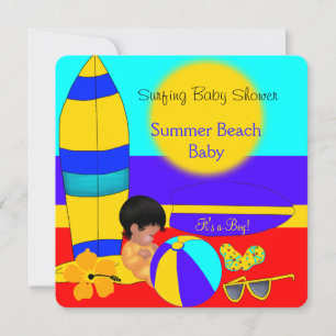 Invitation Baby shower d'été Boy Beach Baby Surfing Baby