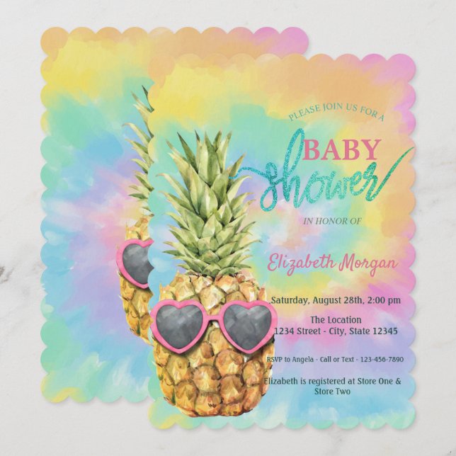 Invitation Baby shower d'été cool Pineapple Tie Dye (Devant / Derrière)