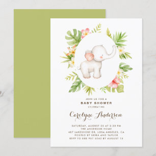 Invitation Baby shower d'été des éléphants d'aquarelle tropic