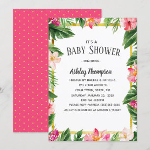 Invitation Baby shower d'été des fleurs d'aquarelle tropicale