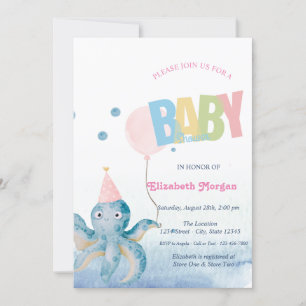 Invitation Baby shower d'été du ballon d'octopus d'aquarelle