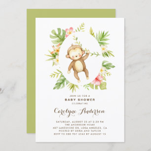 Invitation Baby shower d'été du singe d'aquarelle tropicale