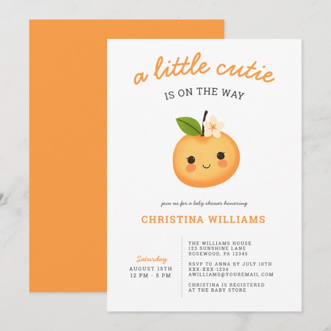 Invitation Baby shower d'été Little Cutie (Devant / Derrière)