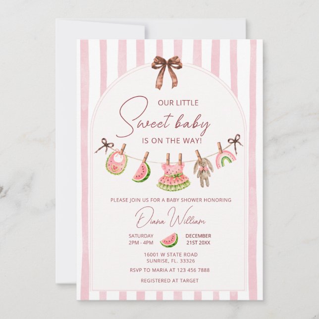 Invitation Baby Shower d'été Pastèque Rose (Devant)