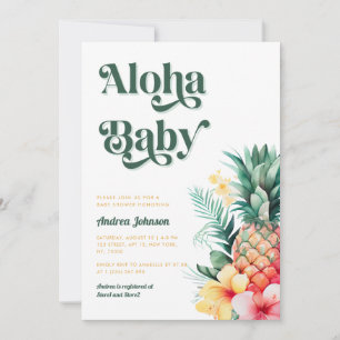 Invitation Baby shower d'été Retro Tropical Aloha Pineappy