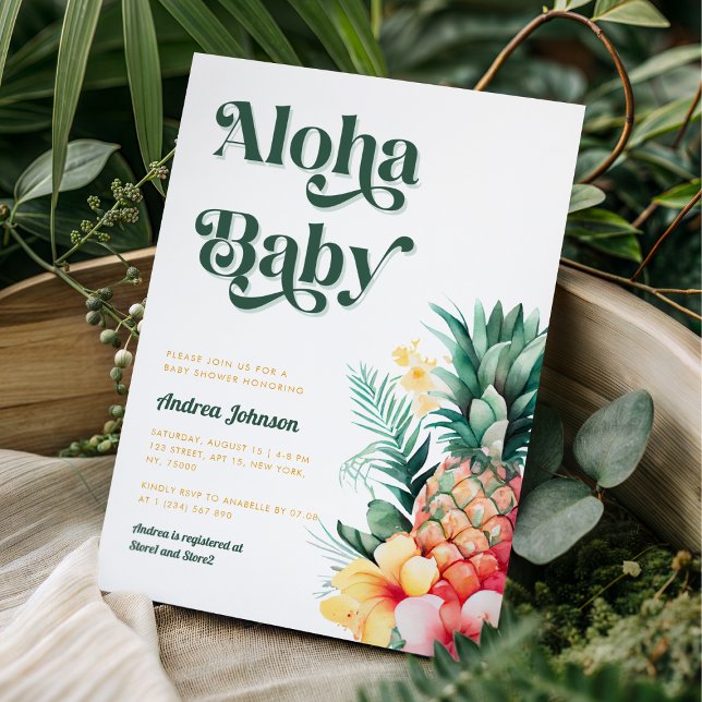 Invitation Baby shower d'été Retro Tropical Aloha Pineappy (Créateur téléchargé)