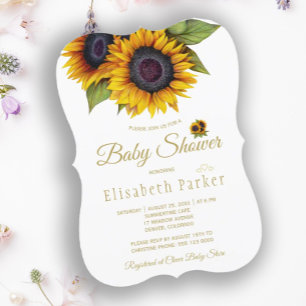 Invitation Baby shower d'été rustique élégant tournesol or
