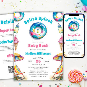 Invitation Baby shower d'été Splish Splash Baby Bash Code QR
