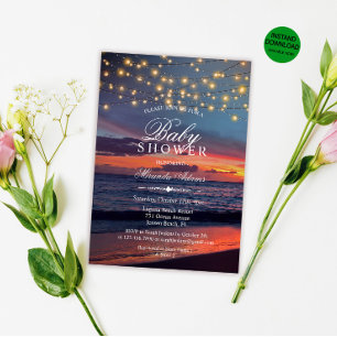 Invitation Baby shower d'été Sunset Beach String Lights
