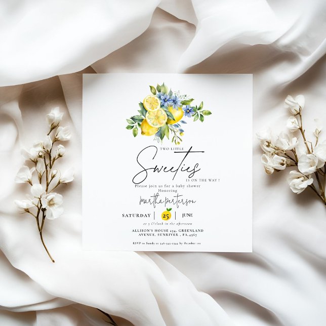 Invitation Baby shower d'été Twin Lemon Blue Citrus Fruit (Créateur téléchargé)