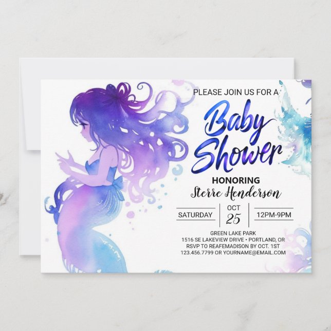 Invitation Baby shower d'étincelles de la sirène de coquillag (Devant)