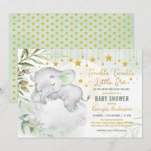 Invitation Baby shower d'étoiles de la lune d'or de verdure