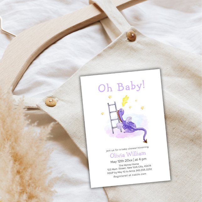 Invitation Baby shower d'étoiles Dragon Dreamy (Cute Dreamy Fairytale Dragon Stars Baby Shower Invitation)