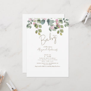 Invitation Baby shower d'Eucalyptus rose