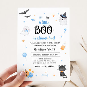 Invitation Baby shower d'Halloween Blue A Little Boo